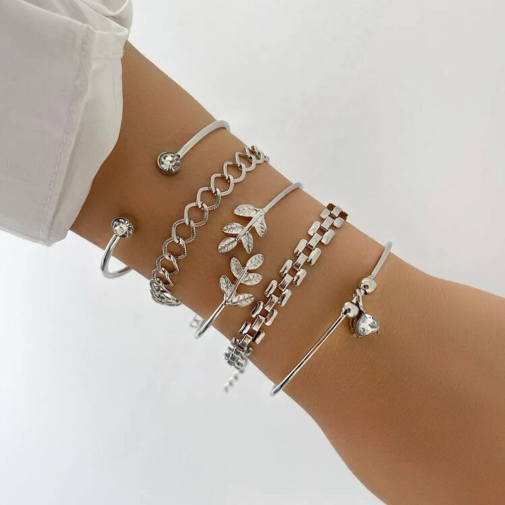 Mix Bangles & Bracelet Set Silver